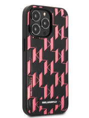 Karl Lagerfeld Originalen ovitek iPhone 13 Pro Max - Monogram Plaque - črno pink zaščita - KLHCP13XMNMP1P