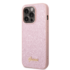 Guess GUHCP14LHGGSHP ovitek za iPhone 14 Pro - roza z bleščicami