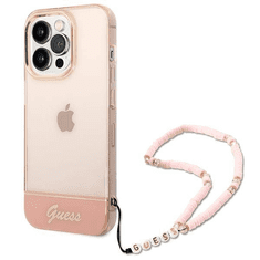 Guess GUHCP14XHGCOHP za iPhone 14 Pro Max - roza silikonski ovitek s perla zapestnico