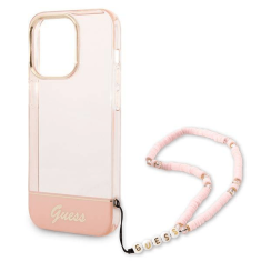 Guess GUHCP14LHGCOHP za iPhone 14 Pro - roza silikonski ovitek s perla zapestnico