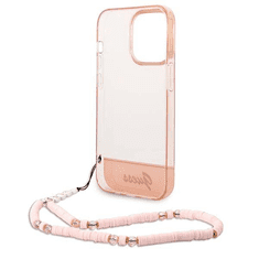 Guess GUHCP14XHGCOHP za iPhone 14 Pro Max - roza silikonski ovitek s perla zapestnico