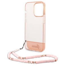 Guess GUHCP14LHGCOHP za iPhone 14 Pro - roza silikonski ovitek s perla zapestnico