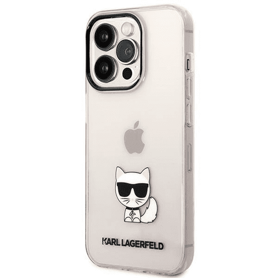 Karl Lagerfeld Originalen ovitek iPhone 14 Pro - Choupette Logo - prozorno roza ovitek - KLHCP14LCTTRI