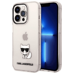 Karl Lagerfeld Originalen ovitek iPhone 14 Pro Max - Choupette Logo - prozorno roza ovitek - KLHCP14XCTTRI