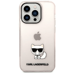 Karl Lagerfeld Originalen ovitek iPhone 14 Pro Max - Choupette Logo - prozorno roza ovitek - KLHCP14XCTTRI