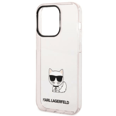 Karl Lagerfeld Originalen ovitek iPhone 14 Pro Max - Choupette Logo - prozorno roza ovitek - KLHCP14XCTTRI