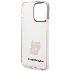 Karl Lagerfeld Originalen ovitek iPhone 14 Pro Max - Choupette Logo - prozorno roza ovitek - KLHCP14XCTTRI