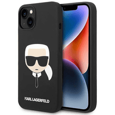 Karl Lagerfeld Originalen ovitek iPhone 14 6.1 - Karls Head - črn silikonska zaščita - KLHCP14SSLKHBK