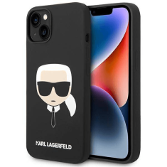 Karl Lagerfeld Originalen ovitek iPhone 14 Plus - Karls Head - črn silikonska zaščita - KLHCP14MSLKHBK