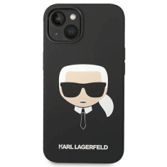 Karl Lagerfeld Originalen ovitek iPhone 14 Plus - Karls Head - črn silikonska zaščita - KLHCP14MSLKHBK