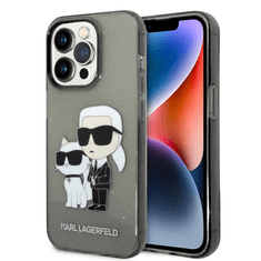 Karl Lagerfeld Originalen ovitek iPhone 14 Pro - Glitter IML NFT Full Bodies - prozorno črn ovitek z bleščicami - KLHCP14LHNKCTGK