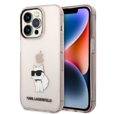 Karl Lagerfeld Originalen ovitek zaščit iPhone 14 Pro - IML NFT Choupette Logo - prozorno roza ovitek - KLHCP14XHNCHTCP