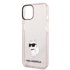 Karl Lagerfeld Originalen ovitek iPhone 14 Plus - IML NFT Choupette Logo - prozorno roza ovitek - KLHCP14MHNCHTCP