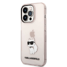 Karl Lagerfeld Originalen ovitek zaščit iPhone 14 Pro - IML NFT Choupette Logo - prozorno roza ovitek - KLHCP14XHNCHTCP