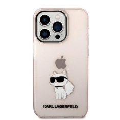 Karl Lagerfeld Originalen ovitek zaščit iPhone 14 Pro - IML NFT Choupette Logo - prozorno roza ovitek - KLHCP14XHNCHTCP