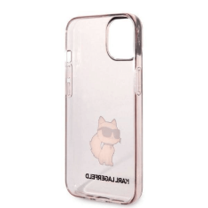 Karl Lagerfeld Originalen ovitek iPhone 14 Plus - IML NFT Choupette Logo - prozorno roza ovitek - KLHCP14MHNCHTCP