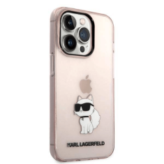 Karl Lagerfeld Originalen ovitek zaščit iPhone 14 Pro - IML NFT Choupette Logo - prozorno roza ovitek - KLHCP14XHNCHTCP