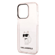 Karl Lagerfeld Originalen ovitek zaščit iPhone 14 Pro - IML NFT Choupette Logo - prozorno roza ovitek - KLHCP14XHNCHTCP