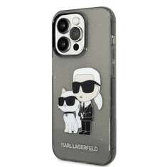 Karl Lagerfeld Originalen ovitek iPhone 14 Pro - Glitter IML NFT Full Bodies - prozorno črn ovitek z bleščicami - KLHCP14LHNKCTGK