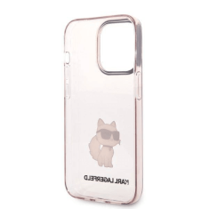 Karl Lagerfeld Originalen ovitek zaščit iPhone 14 Pro - IML NFT Choupette Logo - prozorno roza ovitek - KLHCP14XHNCHTCP