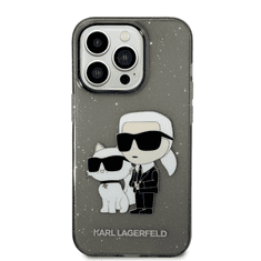 Karl Lagerfeld Originalen ovitek iPhone 14 Pro - Glitter IML NFT Full Bodies - prozorno črn ovitek z bleščicami - KLHCP14LHNKCTGK