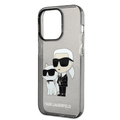 Karl Lagerfeld Originalen ovitek iPhone 14 Pro - Glitter IML NFT Full Bodies - prozorno črn ovitek z bleščicami - KLHCP14LHNKCTGK