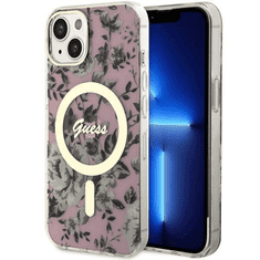 Guess Originalni ovitek Flowers GUHMP13MHCFWSP z Magsafe za iPhone 13 6.1 - roza