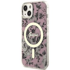 Guess Originalni ovitek Flowers GUHMP13MHCFWSP z Magsafe za iPhone 13 6.1 - roza