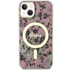 Guess Originalni ovitek Flowers GUHMP14SHCFWSP z Magsafe za iPhone 14 6.1 - roza