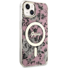 Guess Originalni ovitek Flowers GUHMP14SHCFWSP z Magsafe za iPhone 14 6.1 - roza