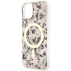 Guess Originalni ovitek Flowers GUHMP13MHCFWSP z Magsafe za iPhone 13 6.1 - roza