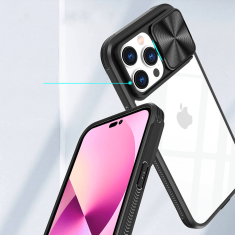 Onasi Lens Cover silikonski ovitek zaščita za iPhone 15 Pro Max - prozorno/črn