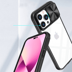 Onasi Lens Cover silikonski ovitek zaščita za iPhone 15 - prozorno/črn