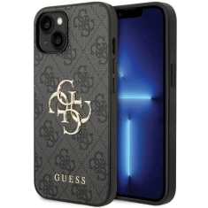 Guess GUHCP15S4GMGGR silikonski ovitek za iPhone 15 - črn z zlatim logom