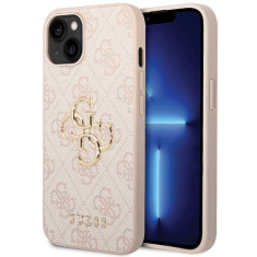 Guess GUHCP15S4GMGPI silikonski ovitek za iPhone 15 - roza z zlatim logom