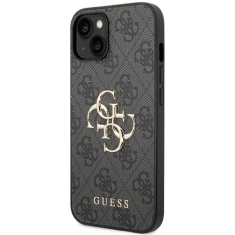 Guess GUHCP15S4GMGGR silikonski ovitek za iPhone 15 - črn z zlatim logom