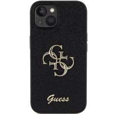 Guess GUHCP15SHG4SGK silikonski ovitek za iPhone 15 - črn z bleščicami in zlatim logom