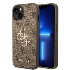 Guess GUHCP15S4GMGBR silikonski ovitek za iPhone 15 - rjav z zlatim logom