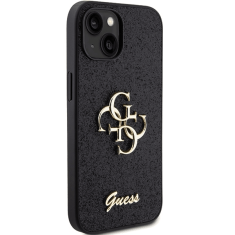 Guess GUHCP15SHG4SGK silikonski ovitek za iPhone 15 - črn z bleščicami in zlatim logom