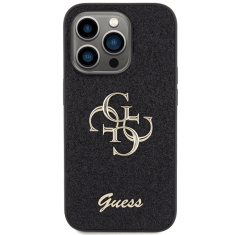 Guess GUHCP15XHG4SGK silikonski ovitek za iPhone 15 Pro Max - črn z bleščicami in zlatim logom