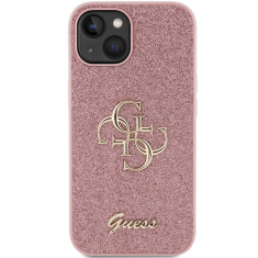 Guess GUHCP15SHG4SGP silikonski ovitek za iPhone 15 - roza z bleščicami in zlatim logom