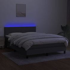 Vidaxl Box spring postelja z vzmetnico LED temno siva 140x200 cm blago