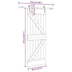 Vidaxl Drsna vrata s kompletom vodil 80x210 cm trdna borovina