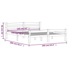 Vidaxl Posteljni okvir bel iz trdne borovine 160x200 cm