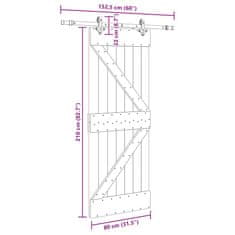 Vidaxl Drsna vrata s kompletom vodil 80x210 cm trdna borovina