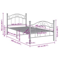 Vidaxl Posteljni okvir siv kovinski 100x200 cm