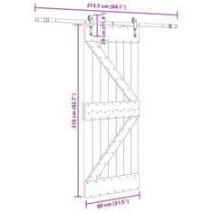 Vidaxl Drsna vrata s kompletom vodil 80x210 cm trdna borovina