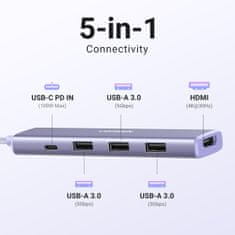 Ugreen Revodok 5v1 Hub adapter, USB-C, vijola