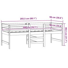 Vidaxl Srednje visoka postelja črna trdna borovina 90x200 cm