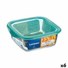 Luminarc Kvadratna Posoda za Malico s Pokrovom Luminarc Keep'n Lagon 10 x 5,4 cm Turkizno 380 ml Dvobarvna Steklo (6 kosov)